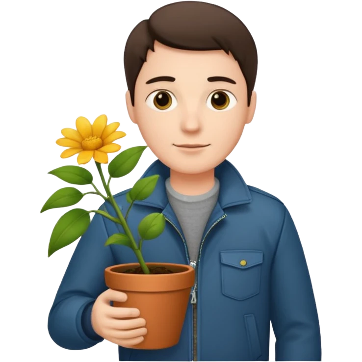 man holding a flower pot in jacket emoji