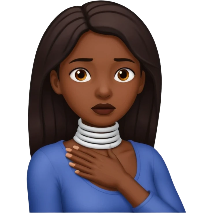 👩🏽 with hands choking her neck emoji