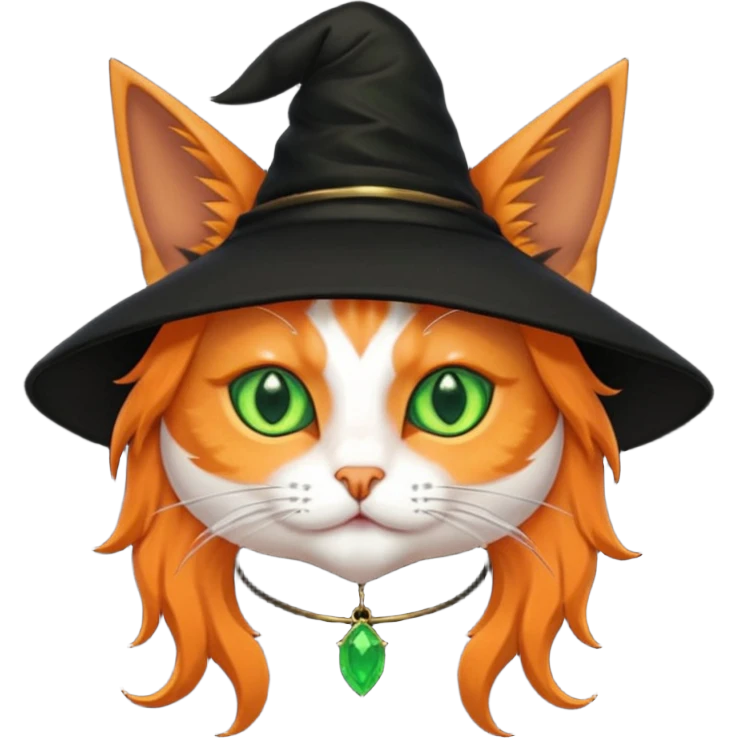 orange witch cat with green eyes emoji