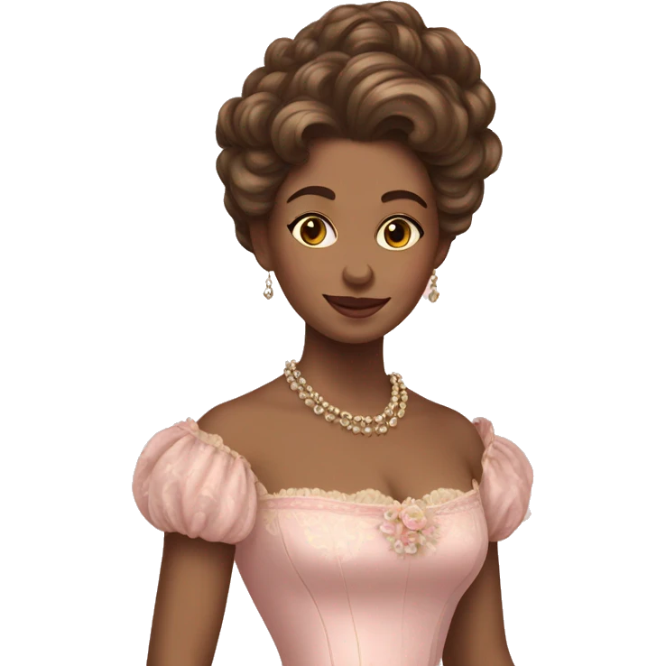 vintage rococo mixed woman with brown hair in a light pink gown  emoji