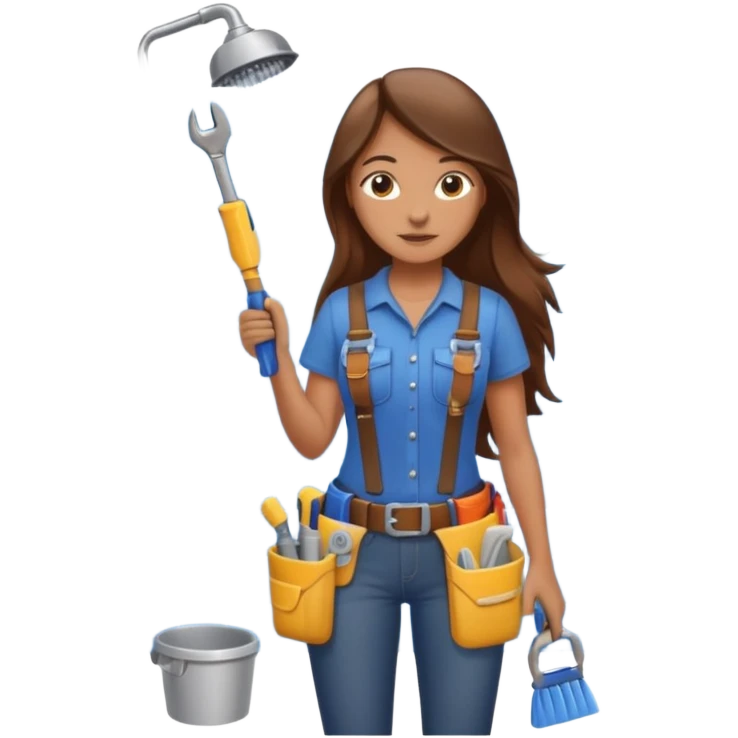 beautiful girl with long brown hair constructing new bathroom area with new shower and amenities  emoji