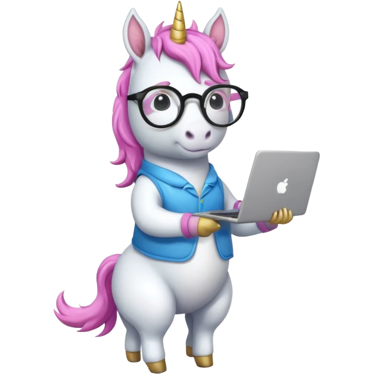 Unicorns holding laptop book
A full body of scholar unicorn wearing round glasses, holding a laptop. emoji