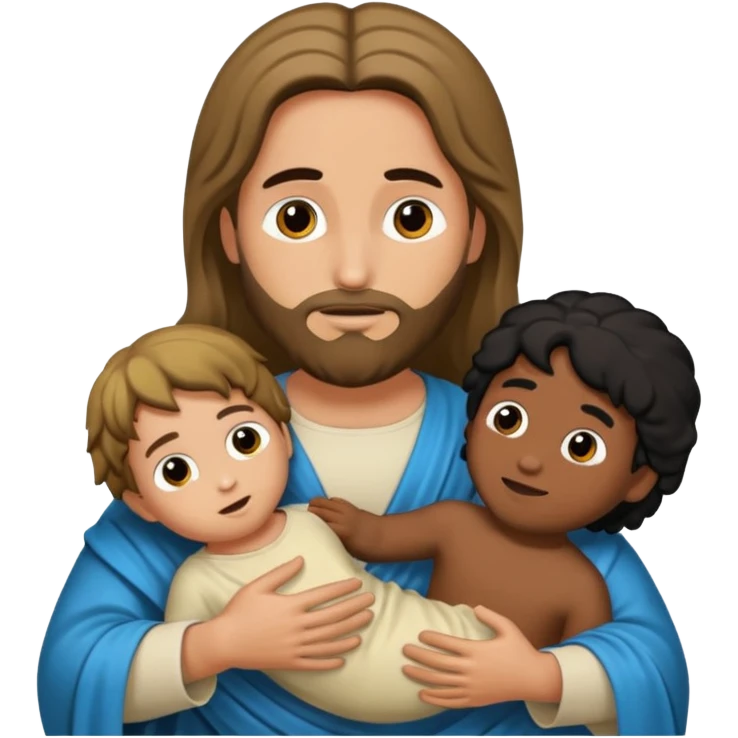Jesucristo abrazado de un niño con pelo negro emoji
