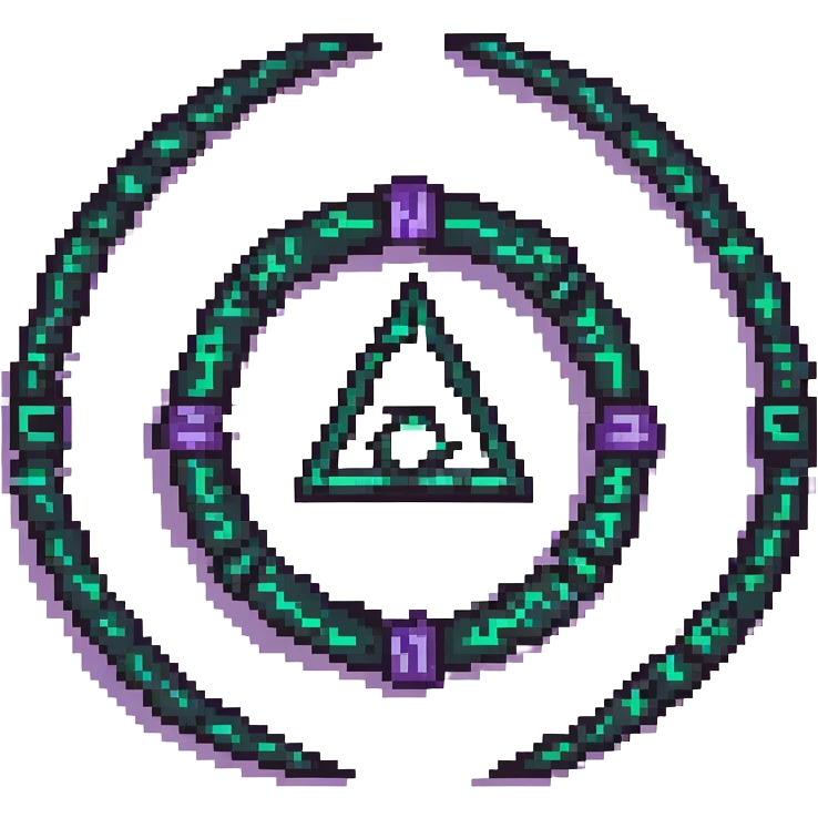 mystical runes and dark magic symbol, pixel art style, with the text ...