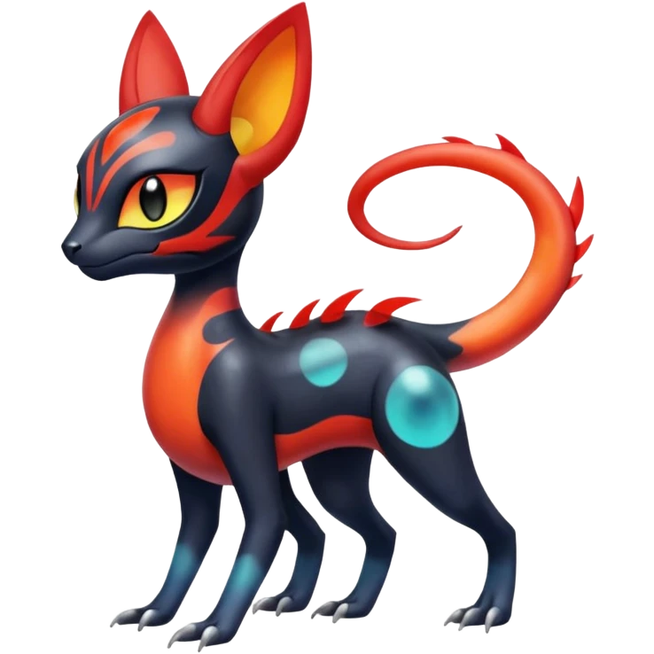 Colorful Translucent Tricky Hot Handsome Meloetta-Salandit-Litten-Pokémon-Fakémon-fusion-hybrid-creature emoji