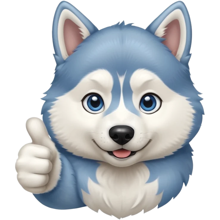 A husky dog with blue eyes doing a thumbs up emoji