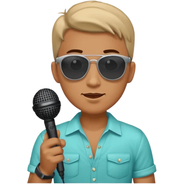 man with summer clothes and sun glasses holding microphone emoji