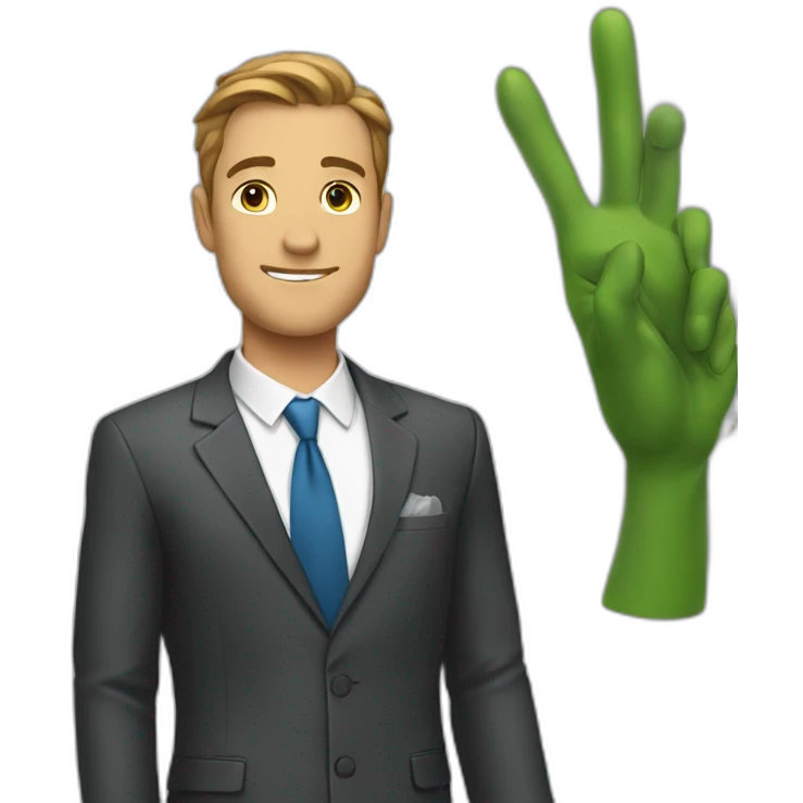 a man in a suit with a single palm raised emoji