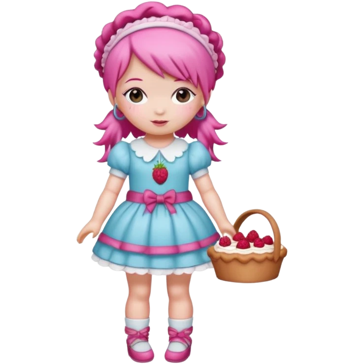 Isolated detaile illustration incredibly raspberry torte doll figurine full body with pink hair and a raspberry hairband emoji