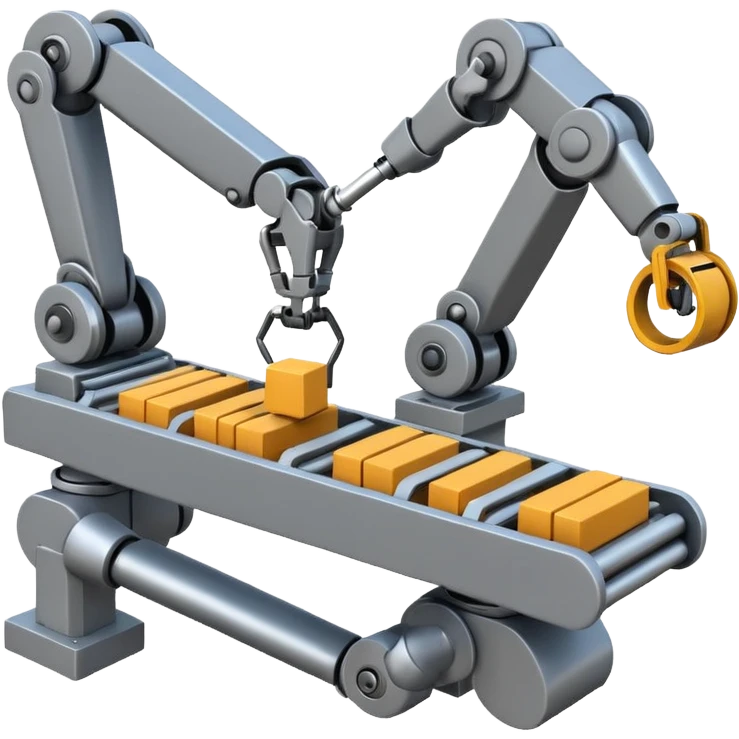 robot arms which is picking block on conveyorbelt emoji