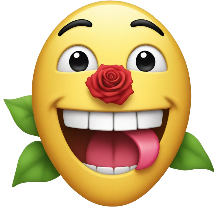 Smiling emoji with a rose in its mouth emoji
