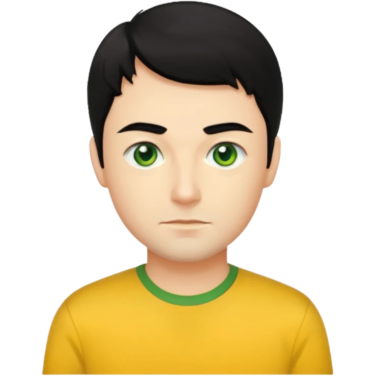 Greg Page black hair, green eyes, yellow shirt emoji