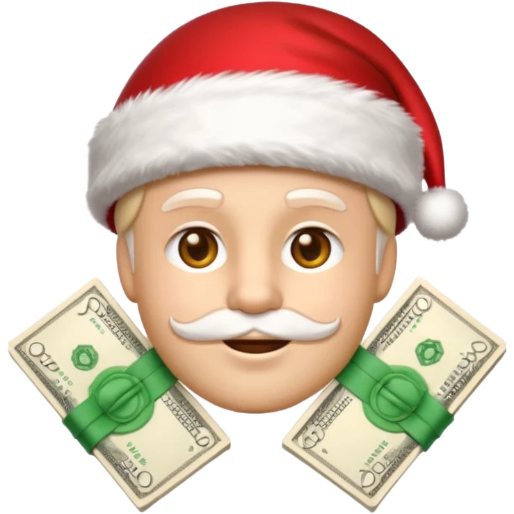 A confident rich emoji face wearing a Santa hat, money stacks, casino vibe, New Year theme, premium 3D emoji style, sharp details, no text, isolated on transparent background emoji