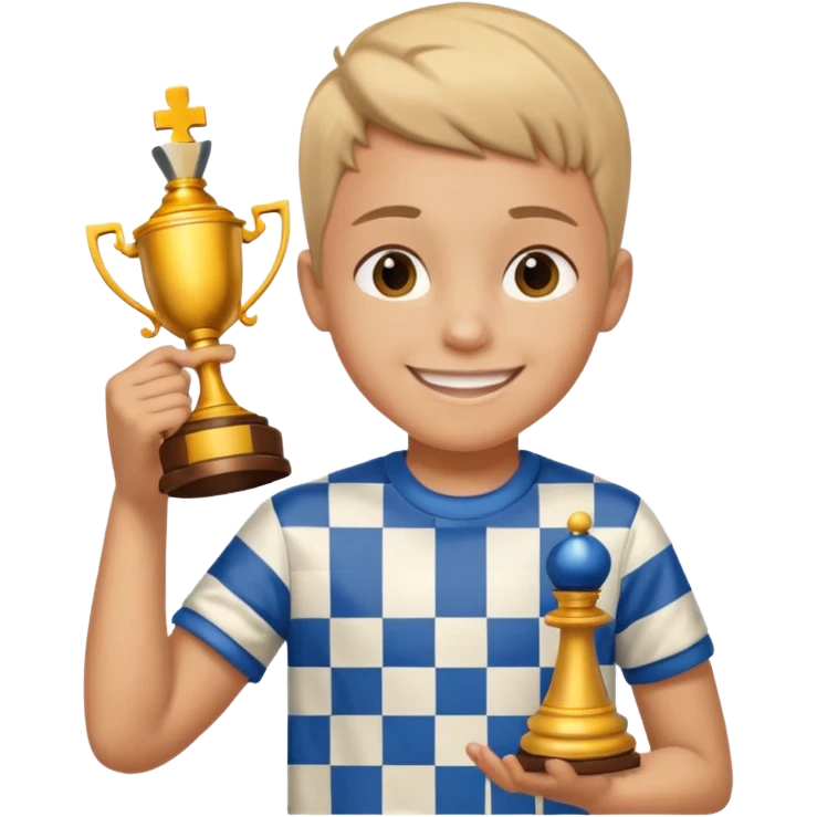 Kid with trophy, Chess club. emoji