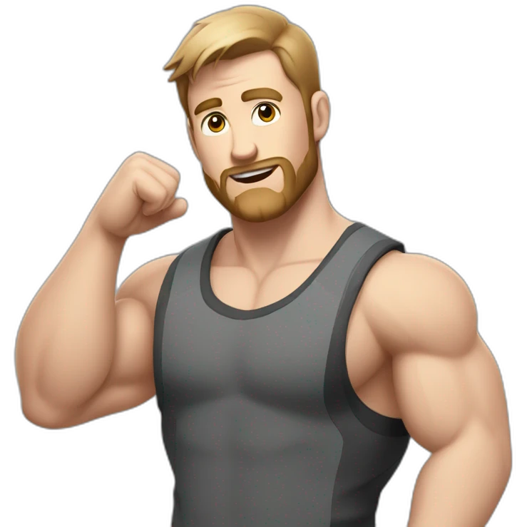 Close up Actively gesturing  with hands Pale skinned Fit Man With the biceps and brown hair in dark gray Sleeveless Mike, black oversize sports shorts, watch and white Sneakers emoji