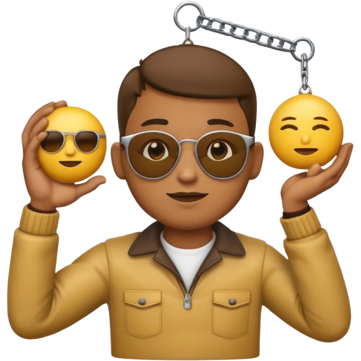 Cool emoji with shades and a handless arm hanging from his chin with a spherical object on either side emoji