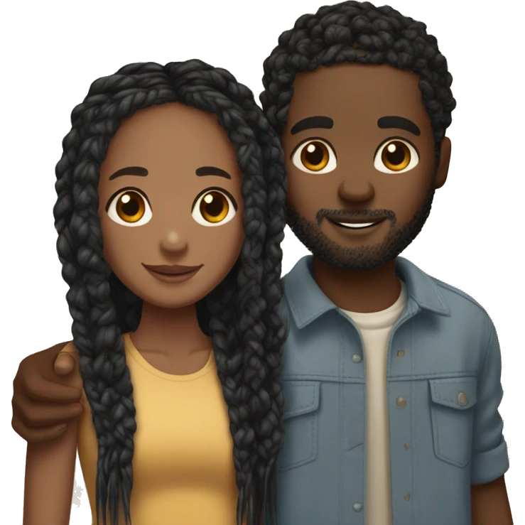 Realistic black girl with box braids and light skin boy with short curly hair and a short beard hugging emoji