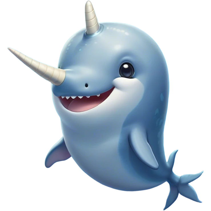 Cinematic Comical Cute Narwhal Portrait Emoji, Head tilted dramatically with an exaggeratedly amused expression, featuring a uniquely curved tusk, a sleek body with wide, comically expressive eyes brimming with playful disbelief, Simplified yet hilariously expressive features, highly detailed, glowing with a slightly sassy oceanic glow, high shine, dramatic yet playful, stylized with an air of cheeky marine mischief, soft glowing outline, capturing the essence of a meme-worthy cute narwhal that looks ready to side-eye its way into viral fame! emoji