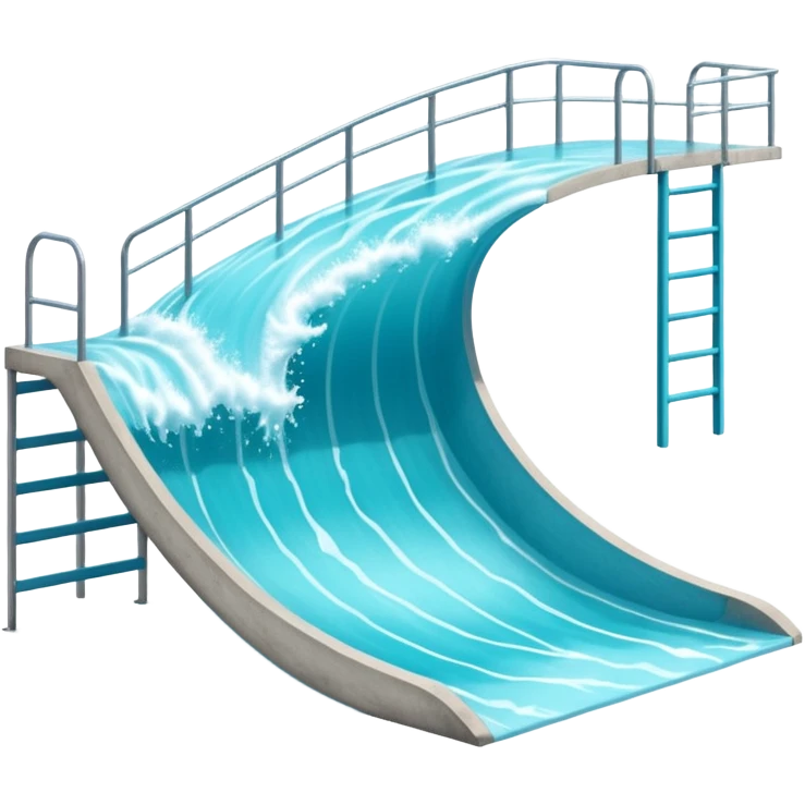 An artificial wave pool with turquoise blue water creating a perfect wave for surfing, surrounded by a gentle edge, with a ladder. emoji