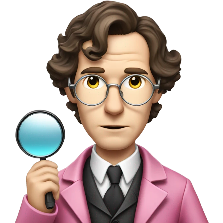 Benedict Cumberbatch-like Sherlock Holmes all in all intensive pink suit holding magnifying glass, upper body emoji