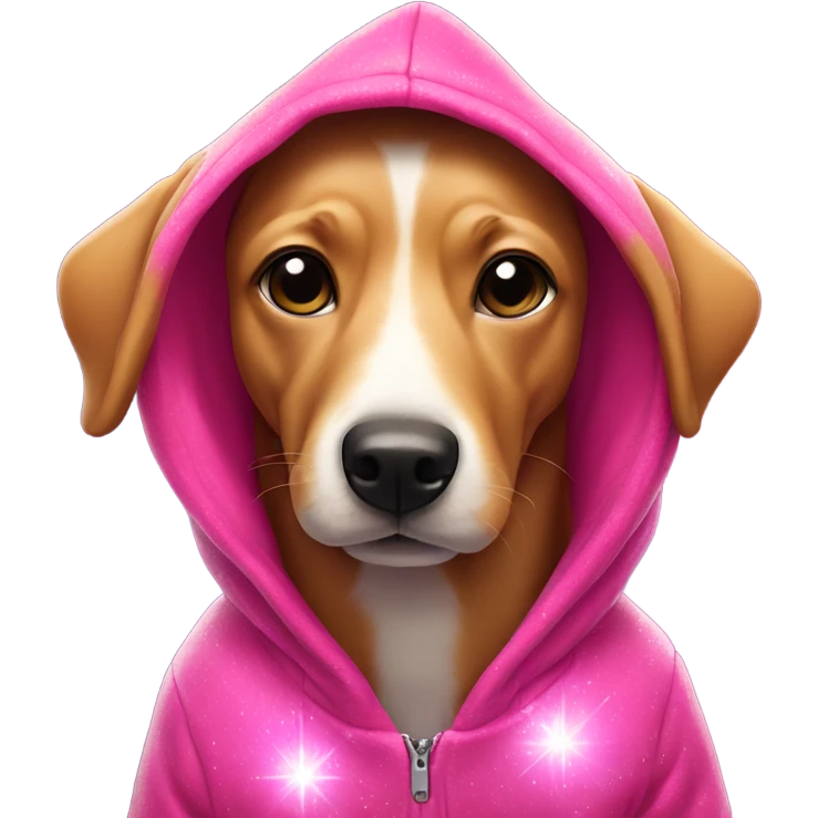 Hot pink Dog wearing hoodie with sparkles  emoji