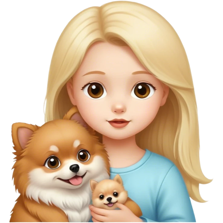Baby girl and Pomeranian dog  emoji