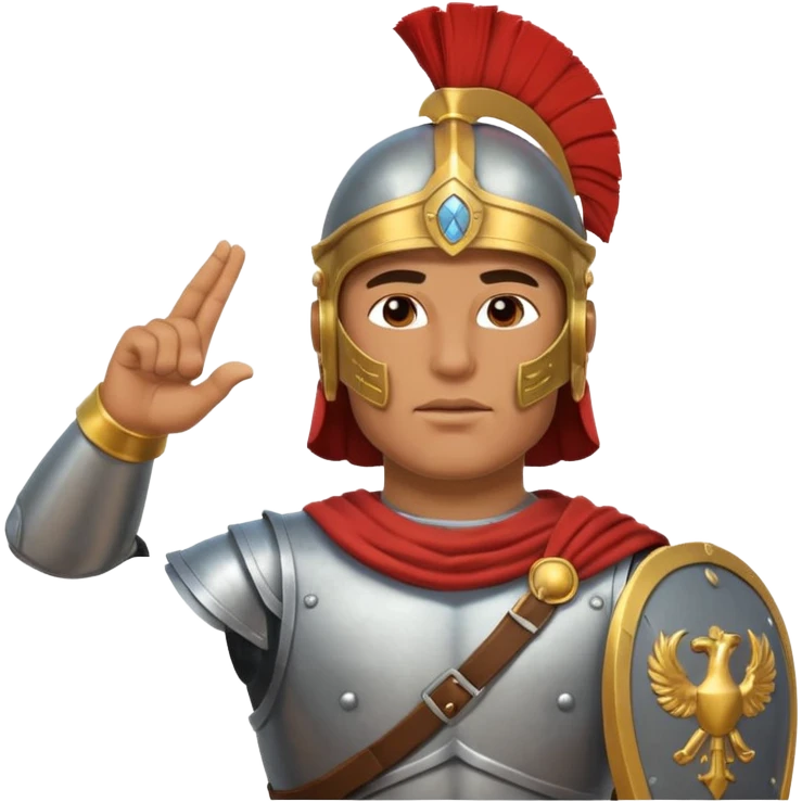 an ancient roman republic soldier doing a salute where he points all his fingers to the sky with right hand emoji