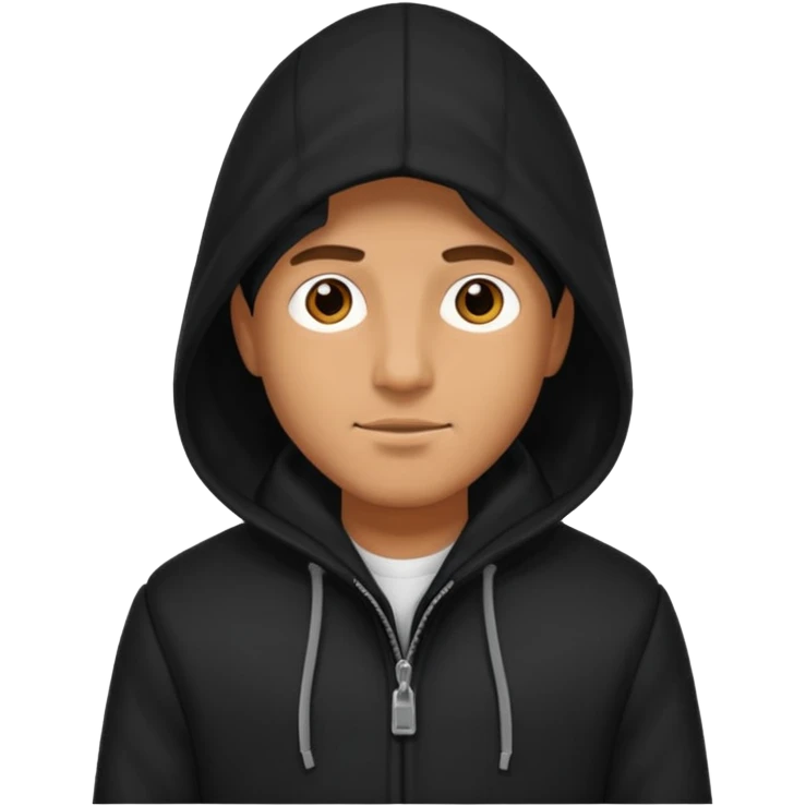 Man in black coat, hood down emoji