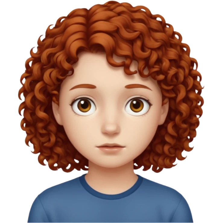 adolescent au visage impassible. Cheveux chatains frisés courts emoji