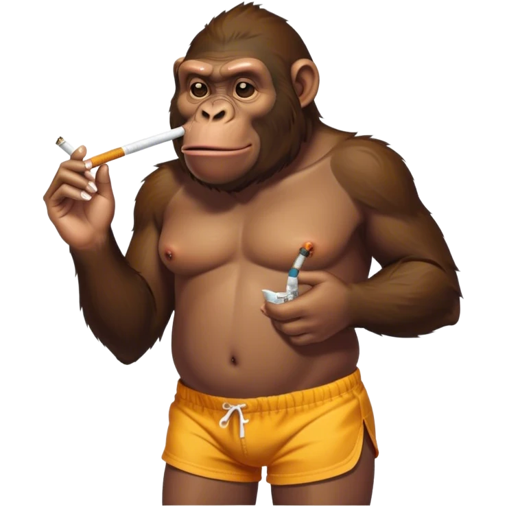 Ape in bathing shorts smoking cigarettes  emoji