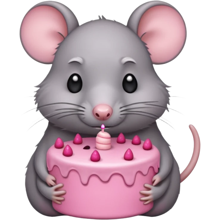 Sad rat holding a pink cake emoji