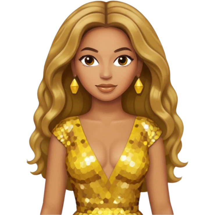 Beyonce with long dark blonde hair, yellow sequin dress emoji
