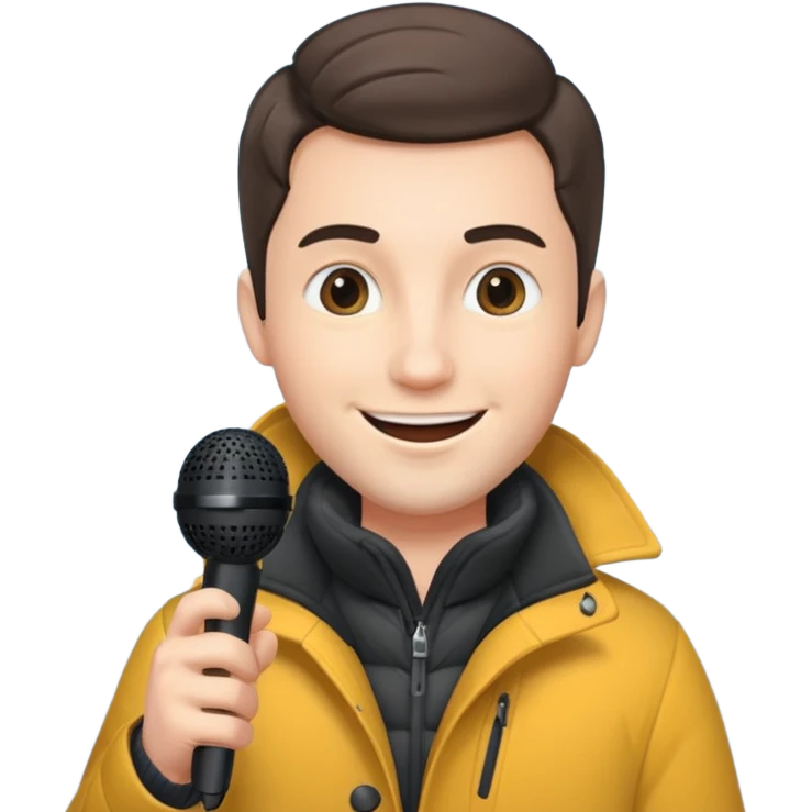 man with winter clothes holding microphone emoji