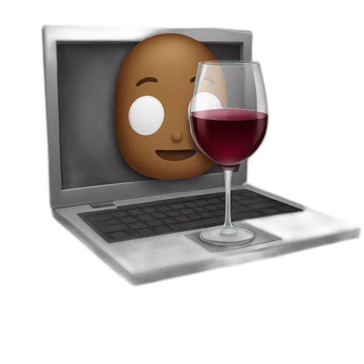 drinking wine while using computer emoji
