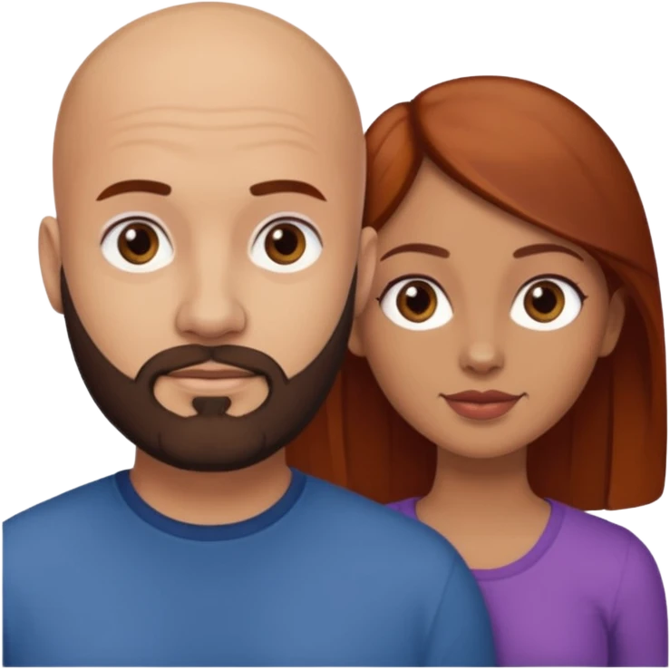 Couple. A bald man with dark brown beard and a girl with light skin. She is a redhead and has dark yellow brown auburn hair. Different skincolor. She has very light skin. emoji
