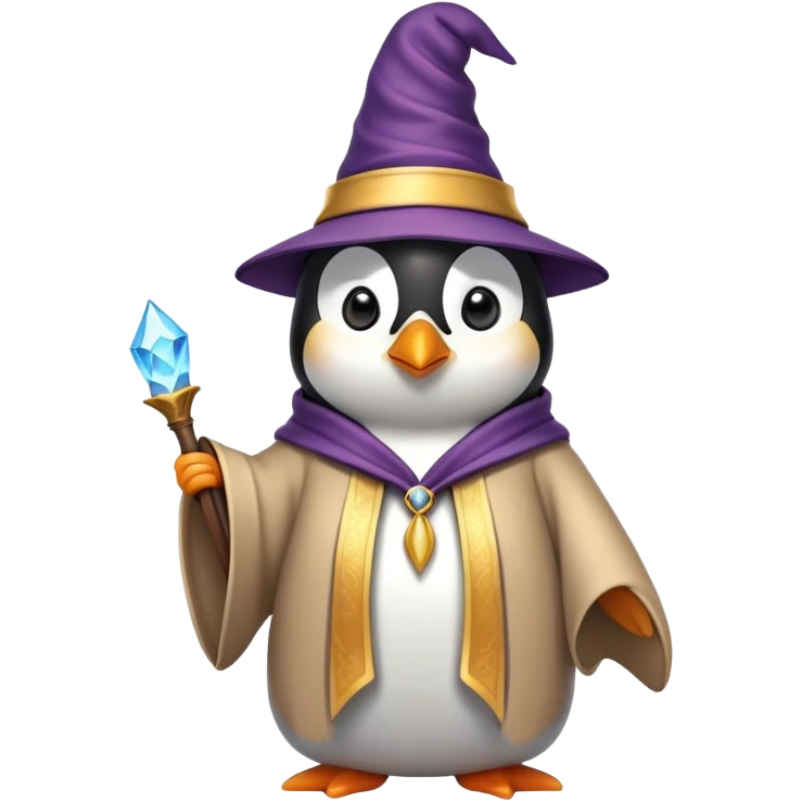 penguin wearing wizard hat and robe casting magic emoji