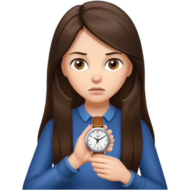 brunette long haired woman checking watch emoji