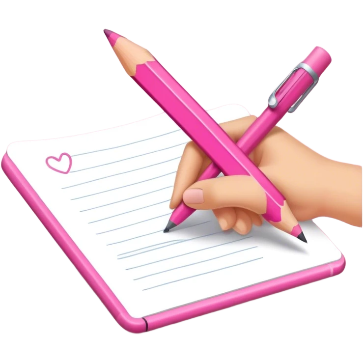 The hand writes with a pink pencil emoji