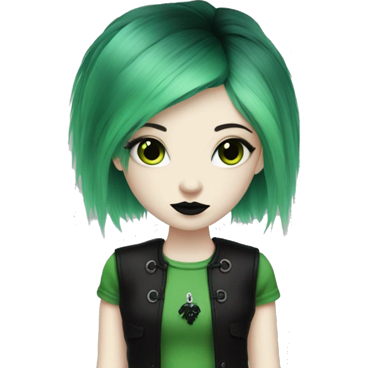 pale skin goth girl black and green split dyed hair  emoji