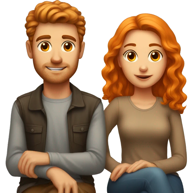 brown haired girl portrait with a orange haired boyfriend sitting next to her emoji