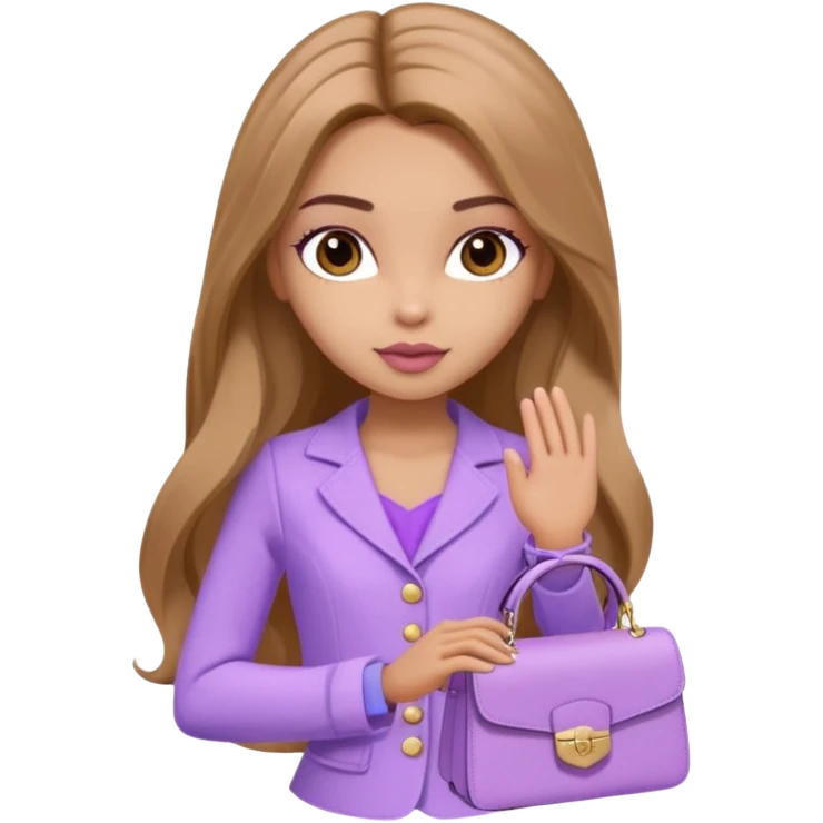 Bratz Yasmin light brown long hair brown eyes, Lilac outfit emoji