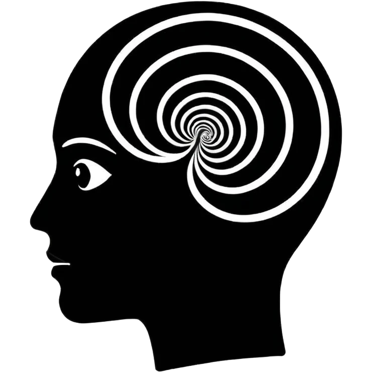 Minimalistic flat vector icon, iOS style, thin black contour on white background. Human head silhouette with spiral inside. Clean, no text, no shadows.
 emoji