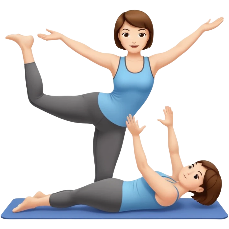 Pretty, sexy, mature, slightly curvy white Woman with short brown hair doing Pilates exercises  emoji
