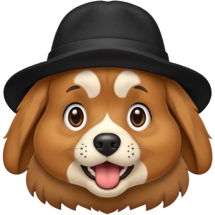 a surprised dog with an open mouth and a black hat on its head emoji