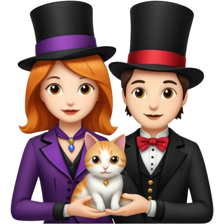 magician couple and their pet cat emoji