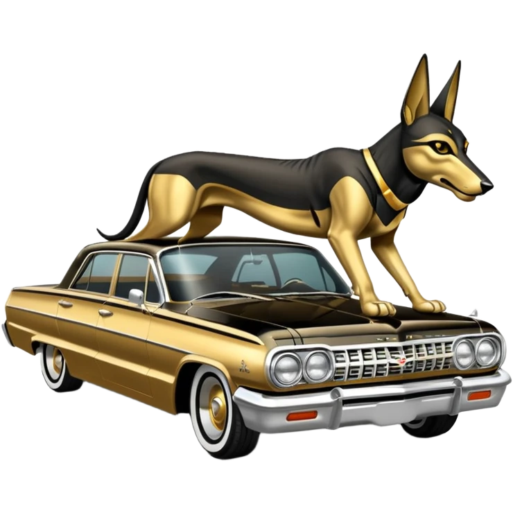 1964 impala low rider four door Anubis painted on the hood  emoji