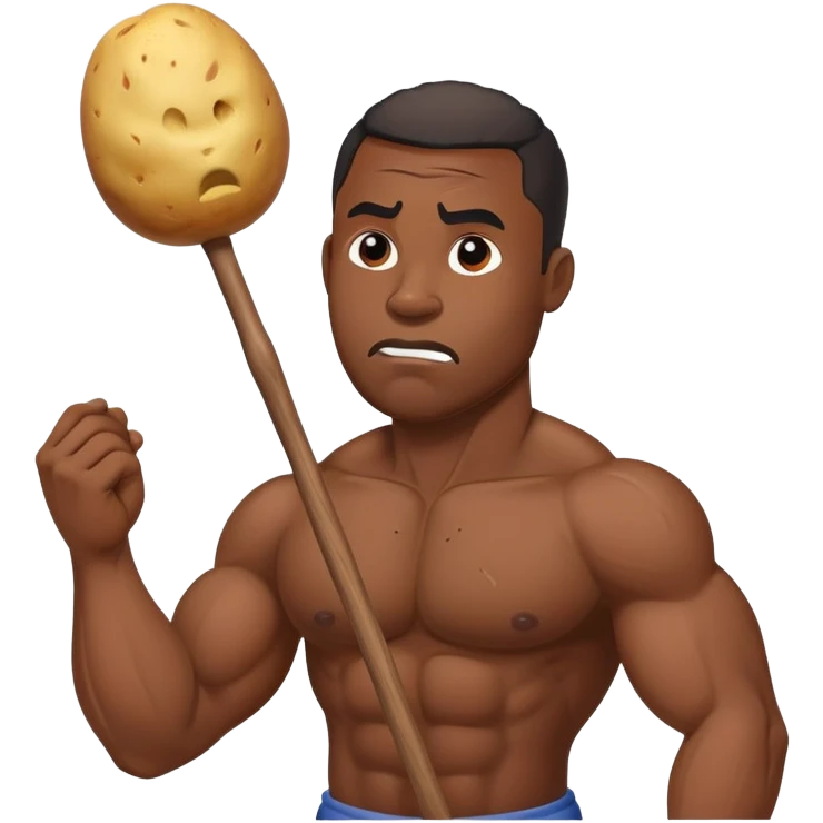 Black buff guy getting beaten by a potato with a stick  emoji