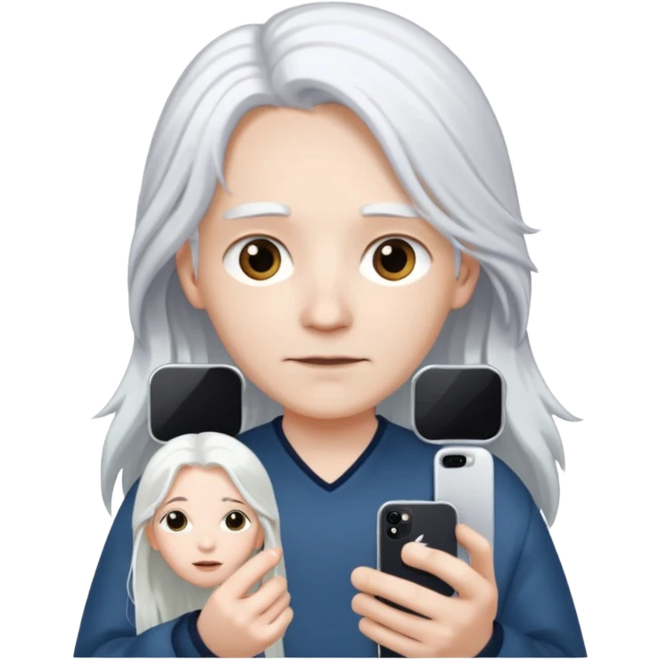 피부가 하얐고 긴 백발이고 아이폰 16프로를 들고있어 emoji