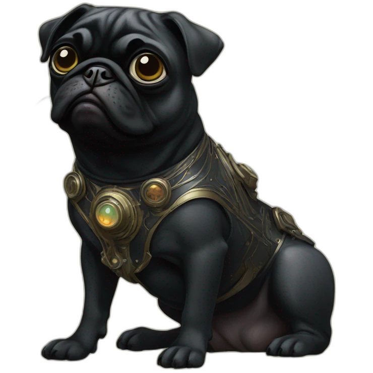 A cyberpunk black pug in Art Nouveau style during 1910 emoji