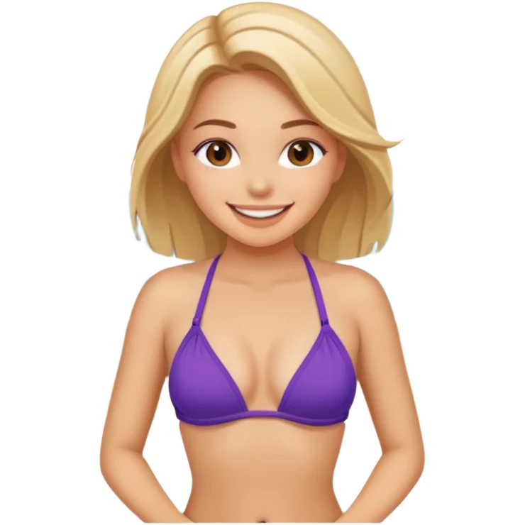 Uma menina linda de biquíni na praia emoji